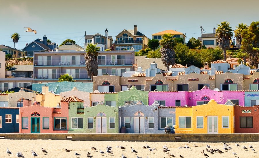 Row of colorful houses in Capitola Village, Capitola