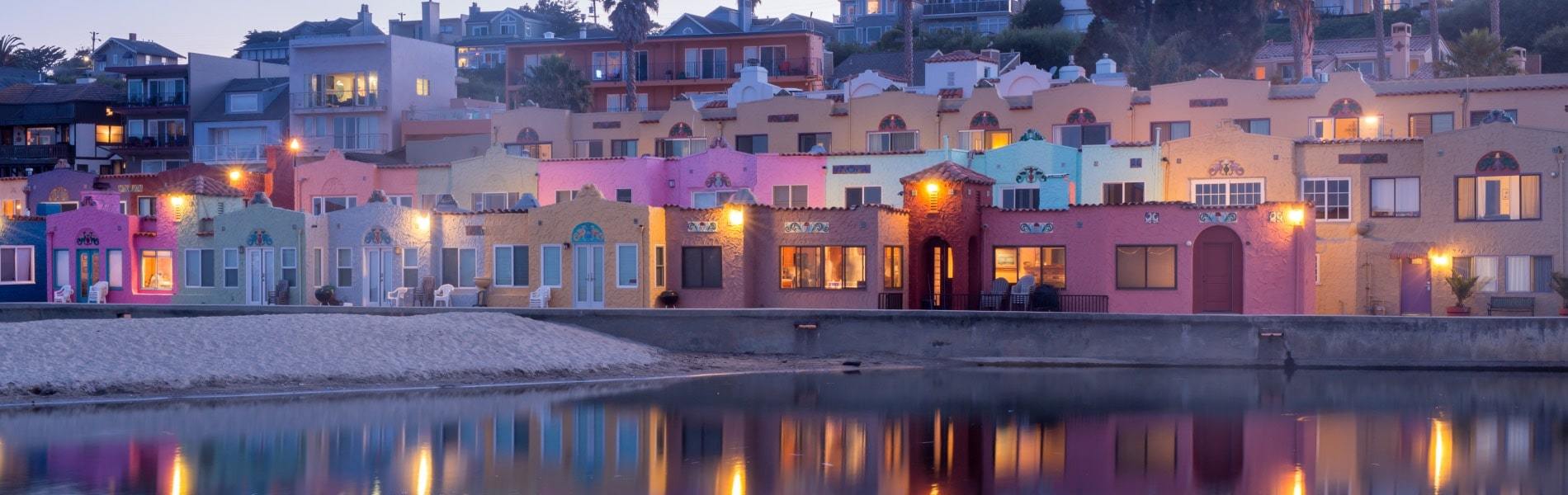 Colorful waterfront homes in Capitola Village, Santa Cruz