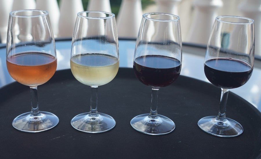View of glasses of wine at a winery or vineyard