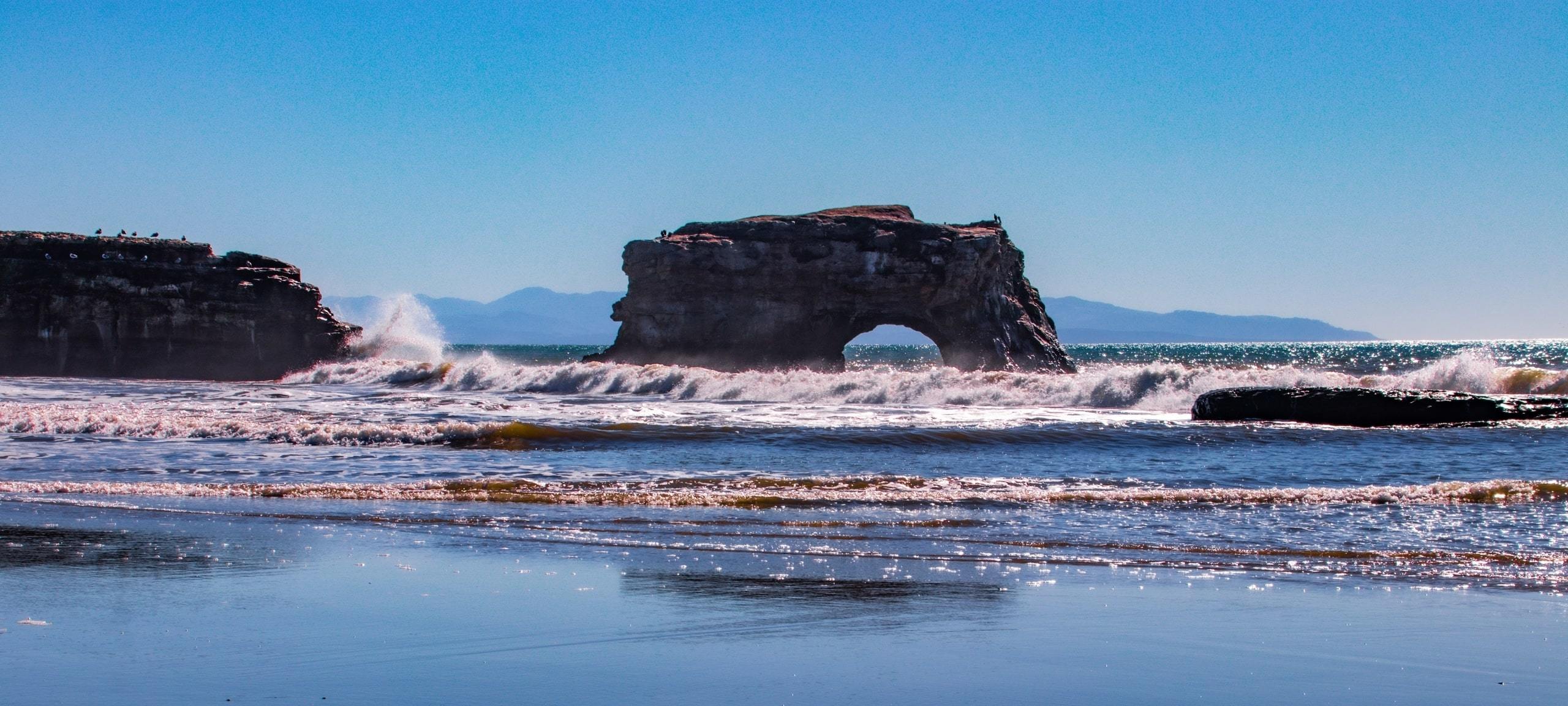 Rock formations on Santa Cruz, CA coast during afternoon