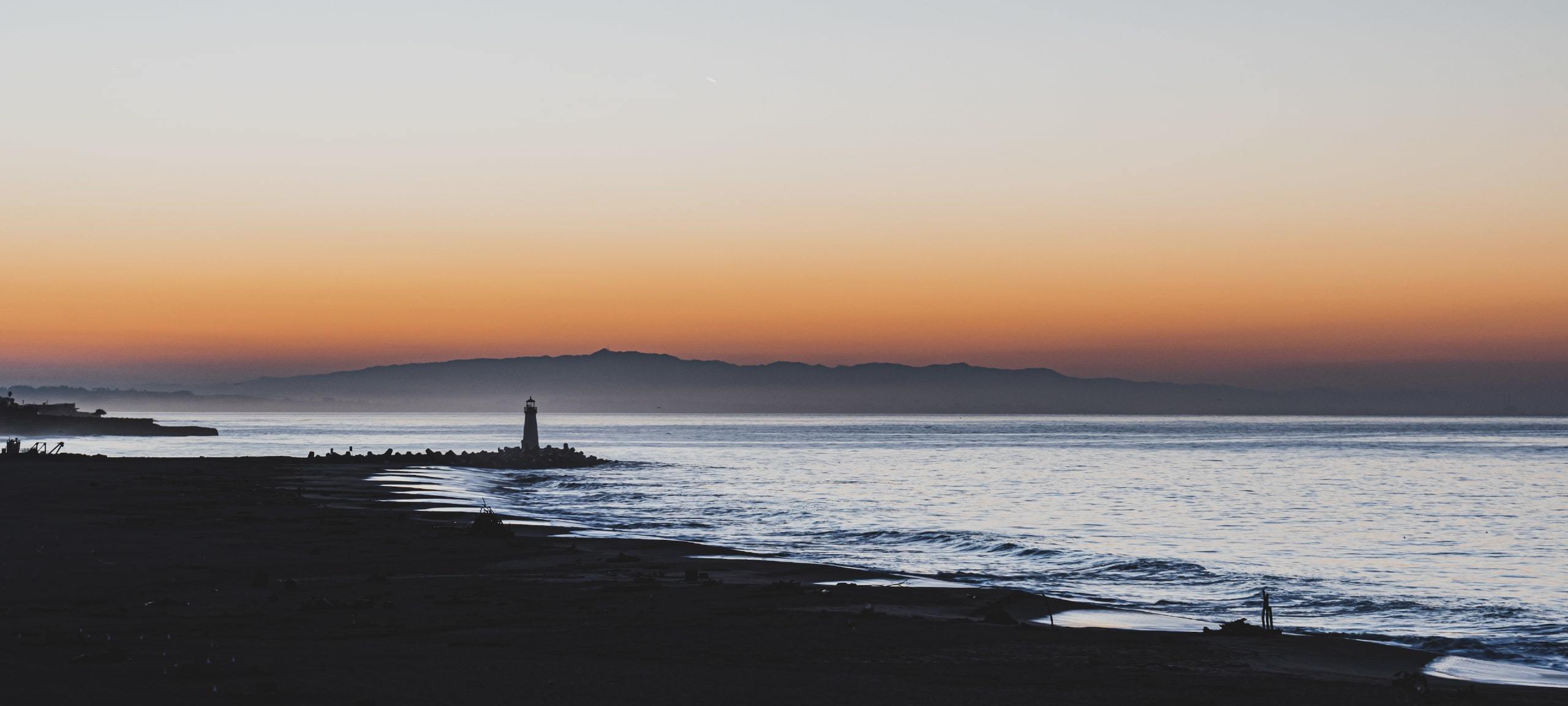 Sunrise at Lighthouse Point beach in Santa Cruz, CA