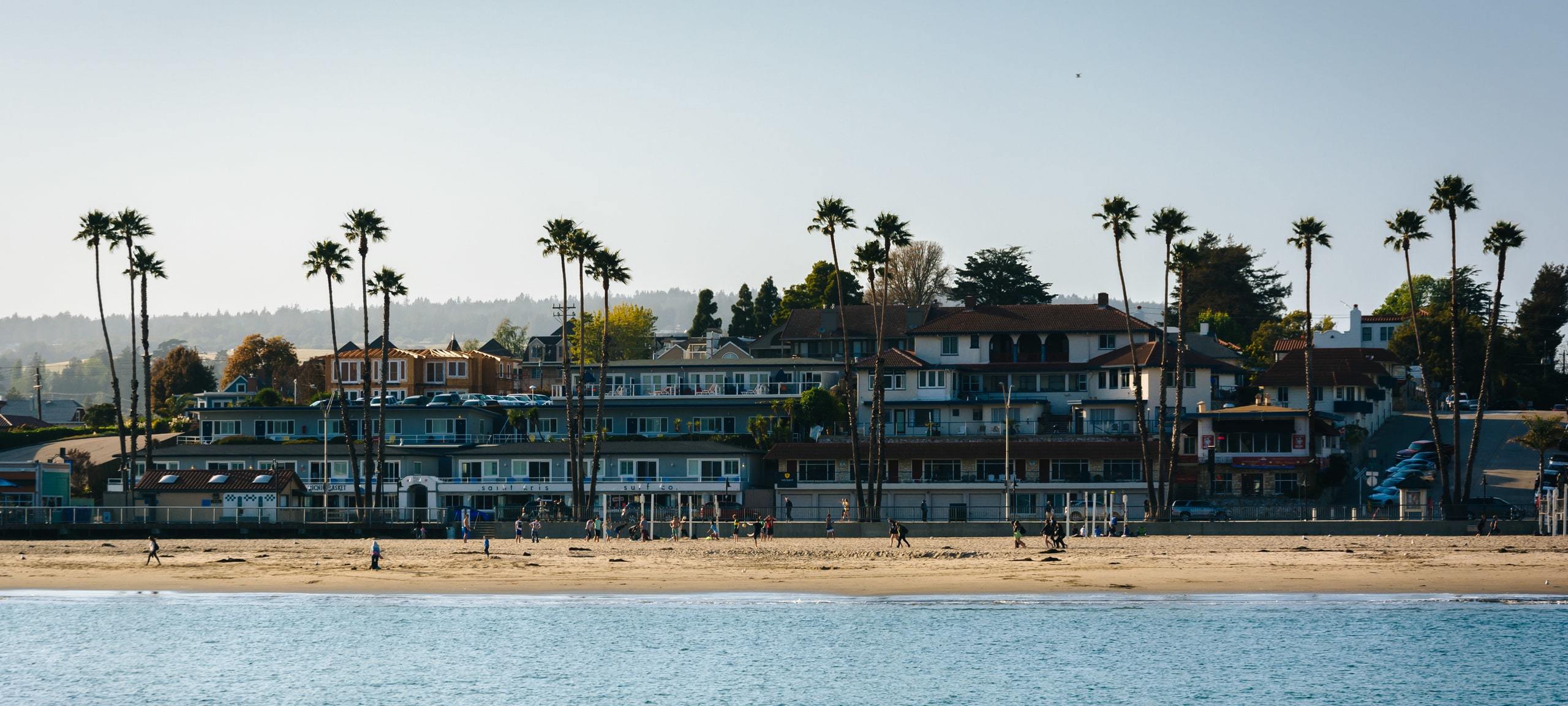Properties long the sunny beach in Santa Cruz, California
