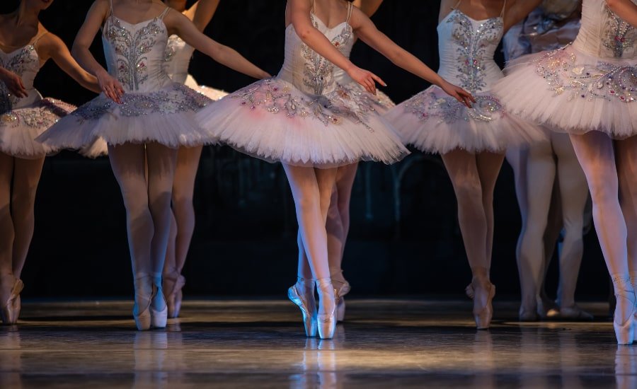 Beautiful ballerinas on stage performing The Nutcracker