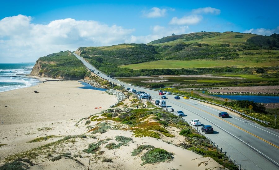View of highway and parts of Davenport Beach, summer
