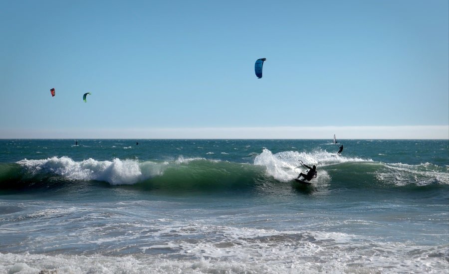 Kitesurfers off of the coast of Davenport, California