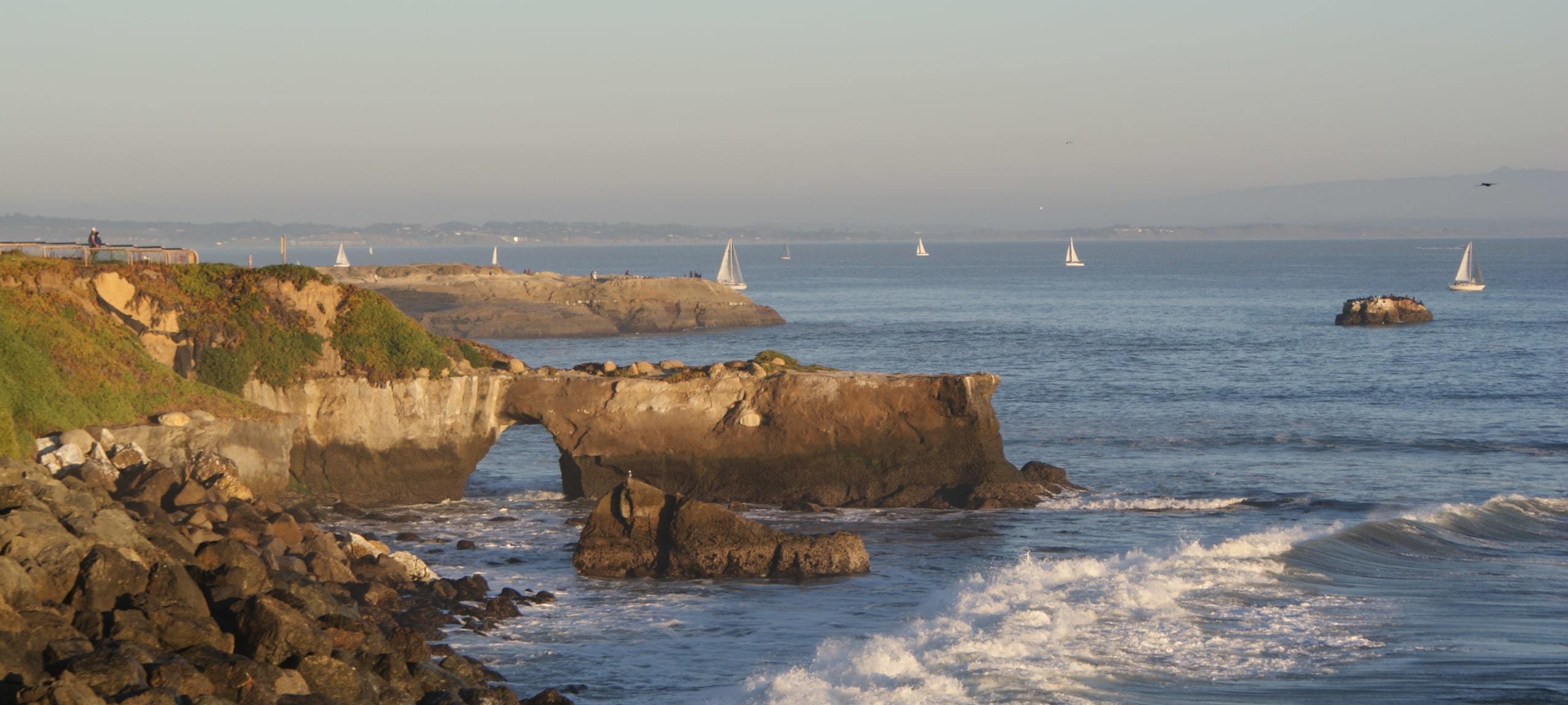 Rocks and waves at Santa Cruz, CA beach